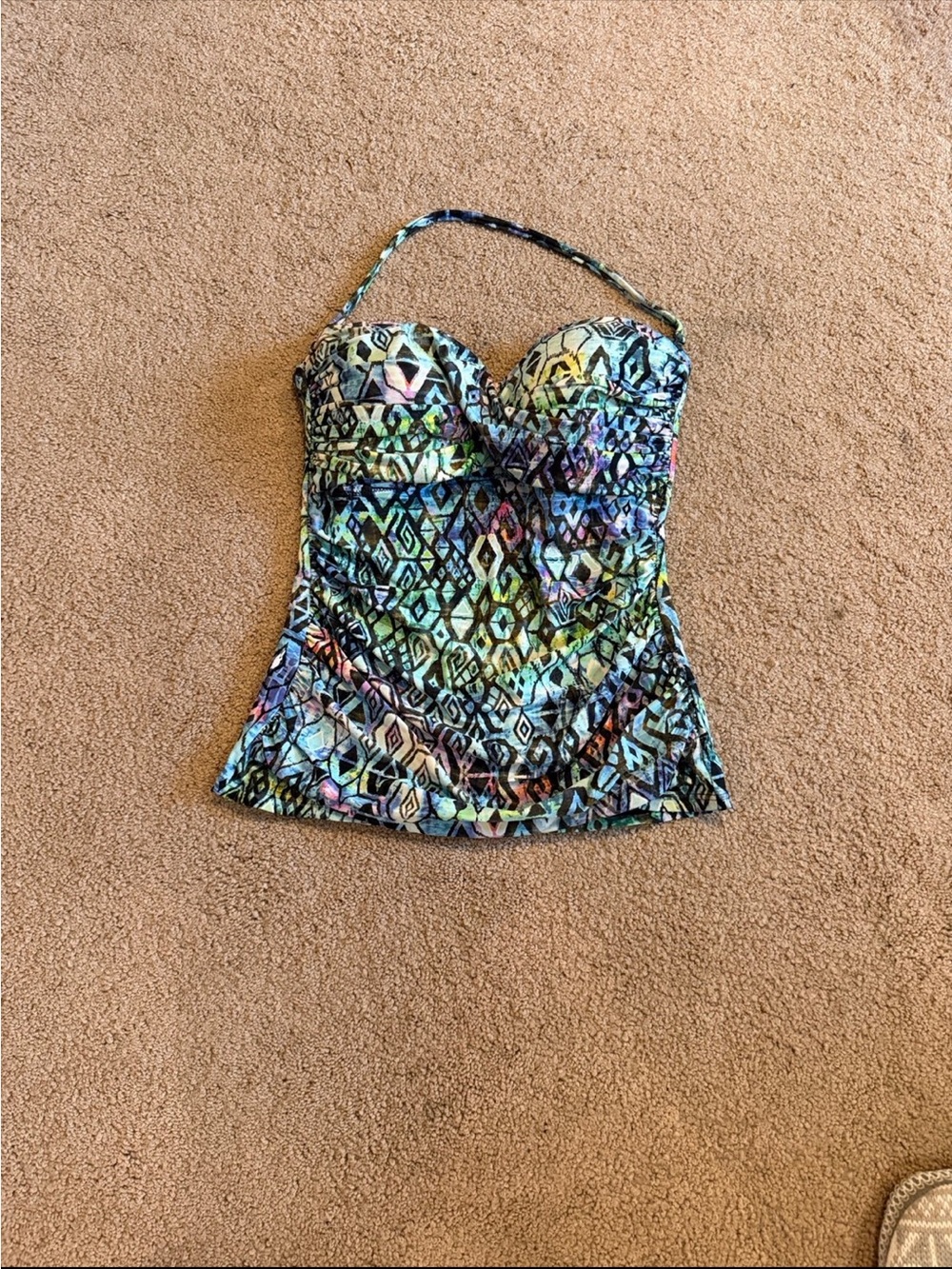 Strapless Multicolor Printed Profile Tankini Top